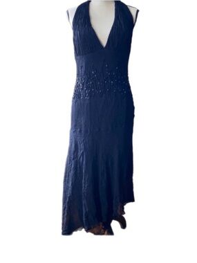 Black asymmetrical beaded vintage embellished halter maxi dress